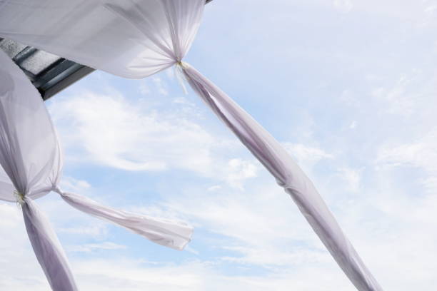 istock White curtain on the window with blue sky 1174630355