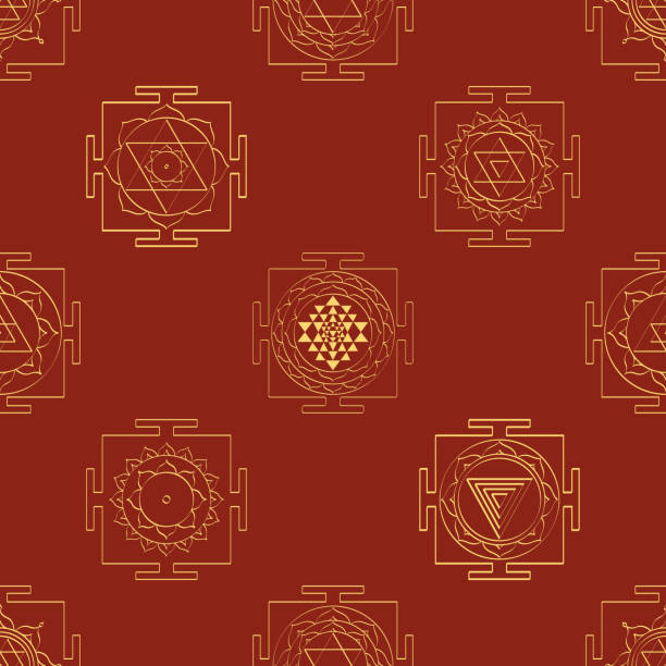 Seamless pattern with Yantra symbols Seamless pattern with Yantra Hinduism symbols goddess lakshmi images stock illustrations