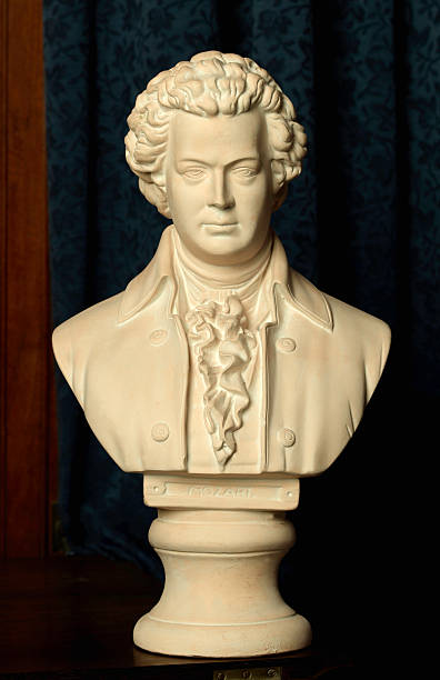 Mozart A plaster cast bust of Wolfgang Amadeus Mozart.  This is a non-trademarked generic casting of the famous composer. wolfgang amadeus mozart stock pictures, royalty-free photos & images
