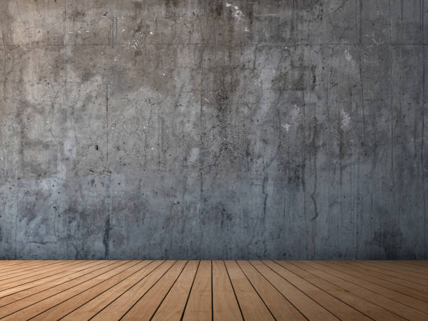 istock Concrete wall grey textured with wooden floor 1174634631