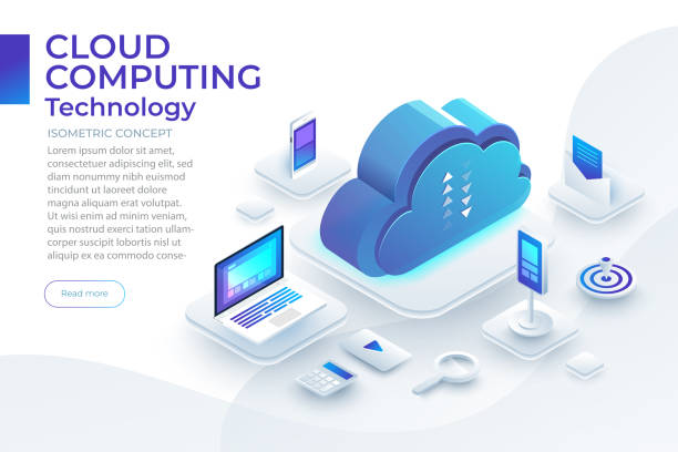 Isometric Concept Design Illustration concept design of cloud computing technology. digital network connected to file and information with internet. Vector isometric illustrate. cloud computing illustrations stock illustrations