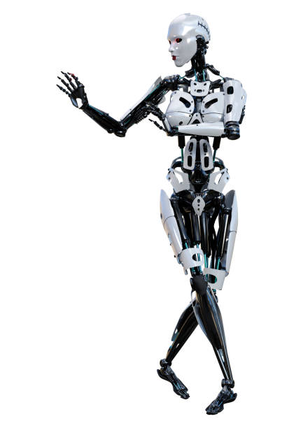istock 3D illustration female robot on white 1174642698