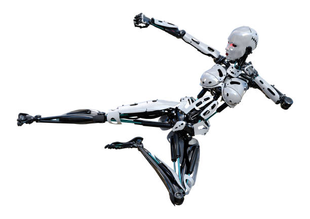 3D rendering of a female robot isolated on white background