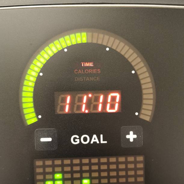istock The treadmill display side of gold target plan time 1174650034