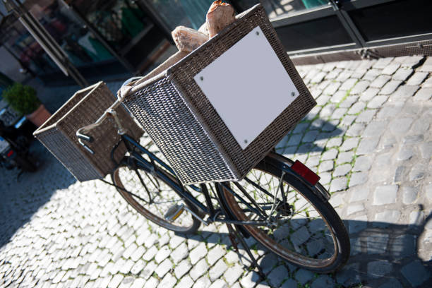 Bicycle with bread in marker, selective focus