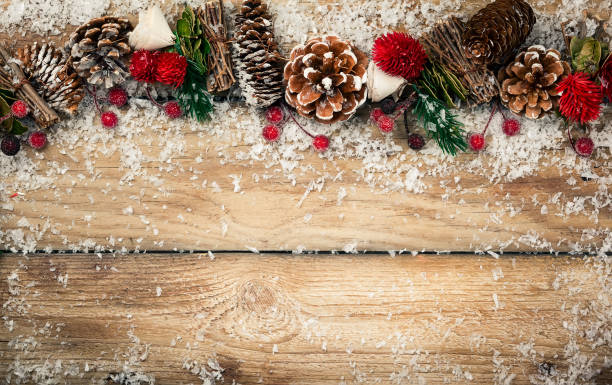 istock Winter background with rustic Christmas garland 1174658679