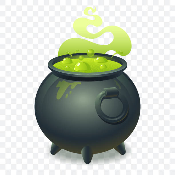 Witch cauldron with bubbling green liquid isolated on transparent background. Magic potion. Symbol of witchcraft. Dark boiling cauldron. Traditional halloween element. Vector illustration. Witch cauldron with bubbling green liquid isolated on transparent background. Magic potion. Symbol of witchcraft. Dark boiling cauldron. Traditional halloween element. Vector illustration. cauldron stock illustrations