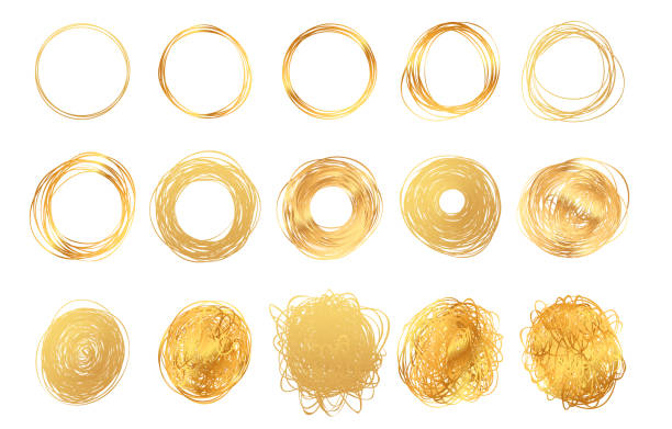 Hand drawn round golden pencil scribble frames. Set of edge torn gold box. Vector illustration hatch foil circles. Isolated on white background. Hand drawn round golden pencil scribble frames. Set of edge torn gold box. Vector illustration hatch foil circles. Isolated on white background. setter athlete stock illustrations