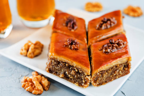 istock walnut baklava with glasses of tea 1174682399
