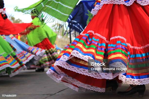 Colorful Skirts Fly During Traditional Mexican Dancing Stock Photo - Download Image Now