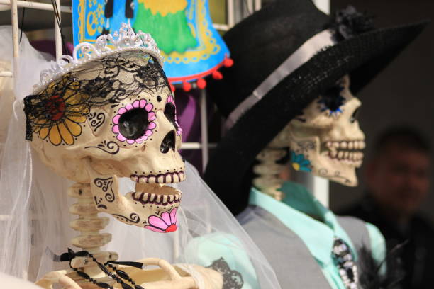 죽은 자의 날에 장식된 해골 - day of the dead mexico bride human skeleton 뉴스 사진 이미지