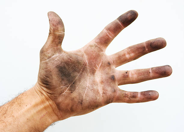 Dirty palm of hand. stock photo