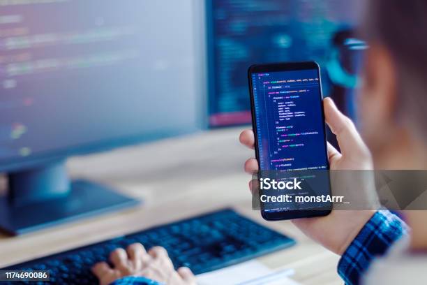 Software Developer Freelancer Working At Home Stock Photo - Download Image Now - Mobile App, Development, Computer Programmer