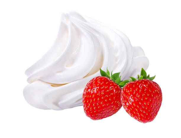 istock Strawberry with cream   isolated on white 1174695029