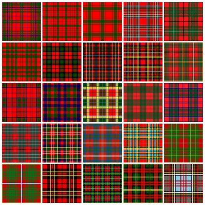 istock Set of 25 tartans, mostly red and green.. Tartan imitation for prints on fabric and clothing, interior decoration. Seamless backgrounds. 1174701055