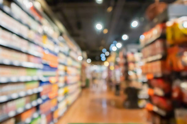 istock Abstract blur supermarket grocery store aisle interior defocused background 1174712812