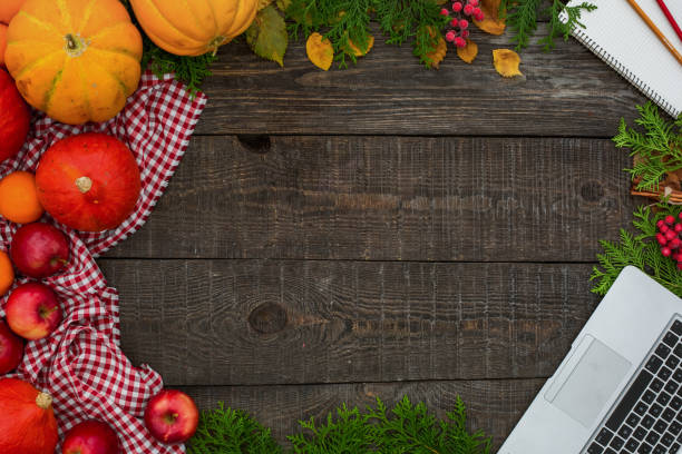 istock Halloween celebration holiday wooden table top view 1174713321