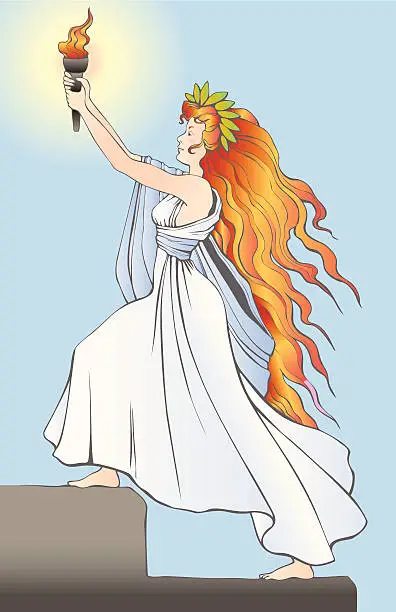 Vector illustration of Goddess Liberty carrying the torch of freedom and enlightenment