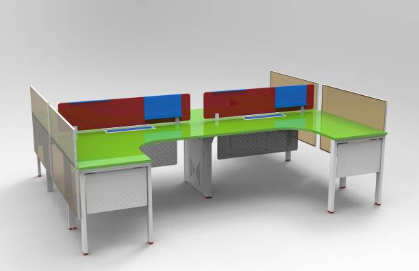 istock Interior of open space office with white and glass with computer desks of  3d rendering 1174735889