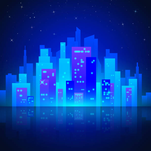 istock Neon city landscape with glow and bright colors. Silhouette of futuristic town. Sci-fi background. Retro style 80s. Vector illustration 1174743607
