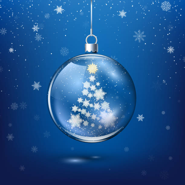 istock Transparent Christmas decoration with New Year Tree Silhouette from Paper Snowflakes inside. Festive snowfall on background. Vector illustration 1174748463