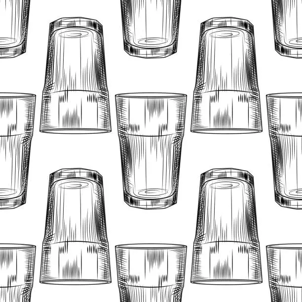 Vector illustration of Hand drawn highball glass seamless pattern. Collin glass backdrop.