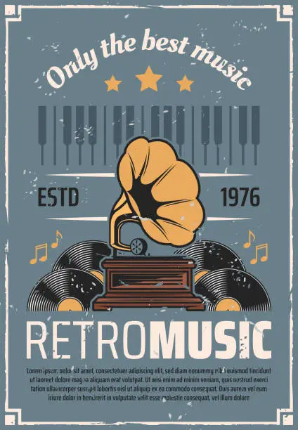 Vector illustration of Retro music vintage vinyl gramophone