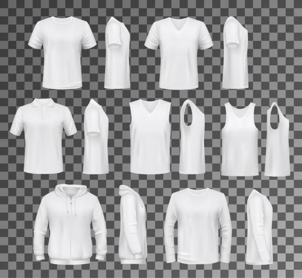 männliche kleidung isoliert tops, hemden und hoodie - t shirt template shirt clothing stock-grafiken, -clipart, -cartoons und -symbole