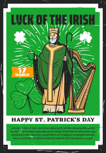 illustrations, cliparts, dessins animés et icônes de saint patrick irlandais avec la bière et le trèfle de trèfle - irish culture st patricks day backgrounds clover