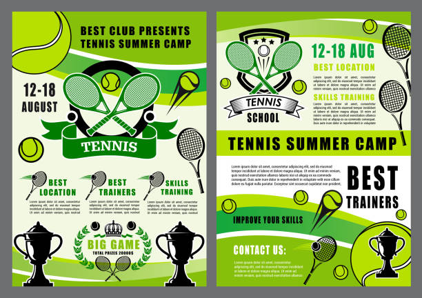 ilustrações, clipart, desenhos animados e ícones de escola do esporte do tênis, tournament do jogo do acampamento - tennis open