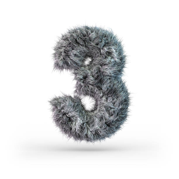 istock Uppercase fluffy and furry gray font. Digit three. 3D 1174766308