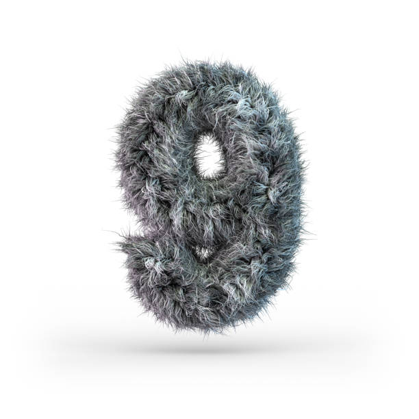 istock Uppercase fluffy and furry gray font. Digit nine. 3D 1174766338