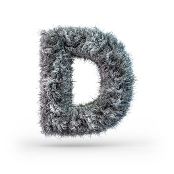 uppercase fluffy and furry gray font. letter d. 3d - fur type imagens e fotografias de stock
