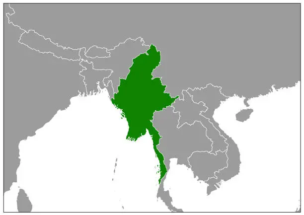 Vector illustration of Myanmar map on gray base green view