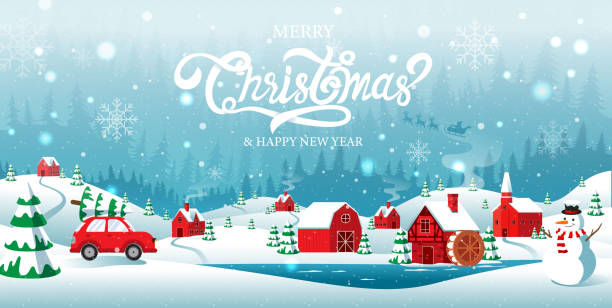 Merry Christmas and Happy new Year, home town in the Forrest, Winter Background, Snow, Landscape. Merry Christmas and Happy new Year, home town in the Forrest, Winter Background, Snow, Landscape. hometown stock illustrations