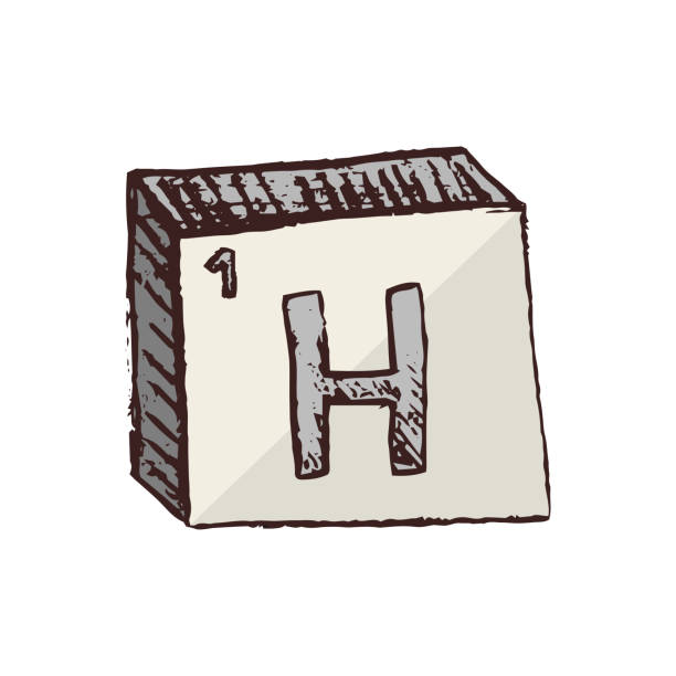 ilustrações, clipart, desenhos animados e ícones de símbolo químico desenhado mão tridimensional do vetor do hidrogênio com uma abreviatura h da tabela periódica dos elementos isolados em um fundo branco. - hydrogen bonding