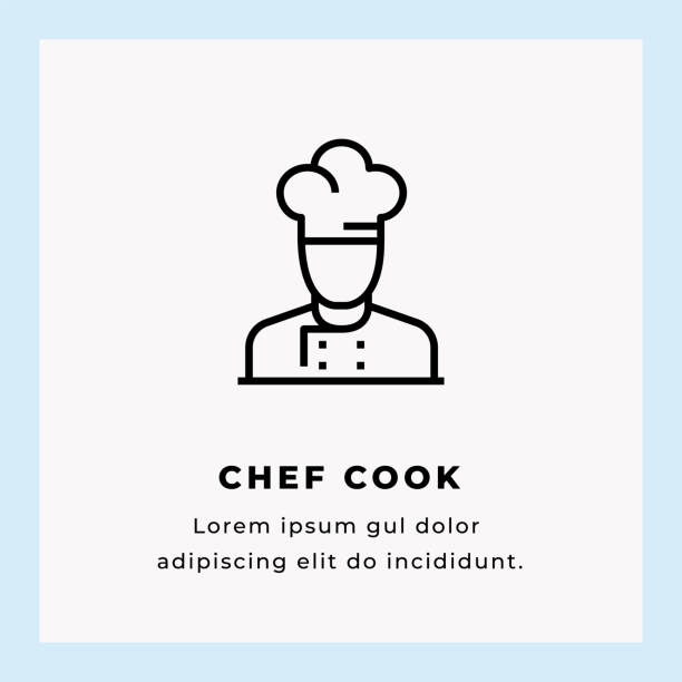 ilustraciones, imágenes clip art, dibujos animados e iconos de stock de ilustración de stock de chef line icon - arriba de