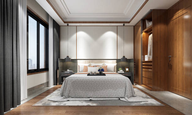 istock 3d render of modern bedroom interior 1174777618