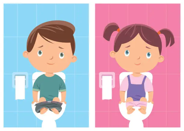 Vector illustration of kids on toilet