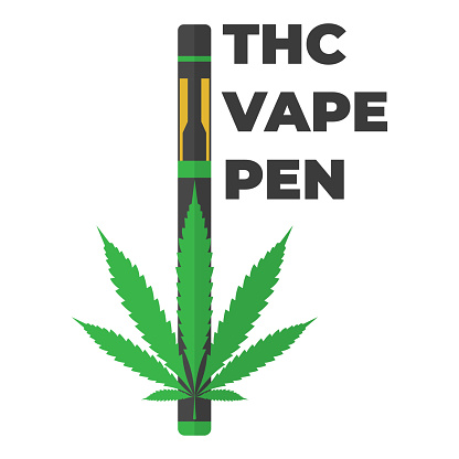 Vape pen in flat style and cannabis leaf. Vector illustration