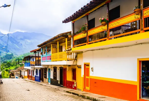 Colonial buildings in the street of Jardin, Colombia