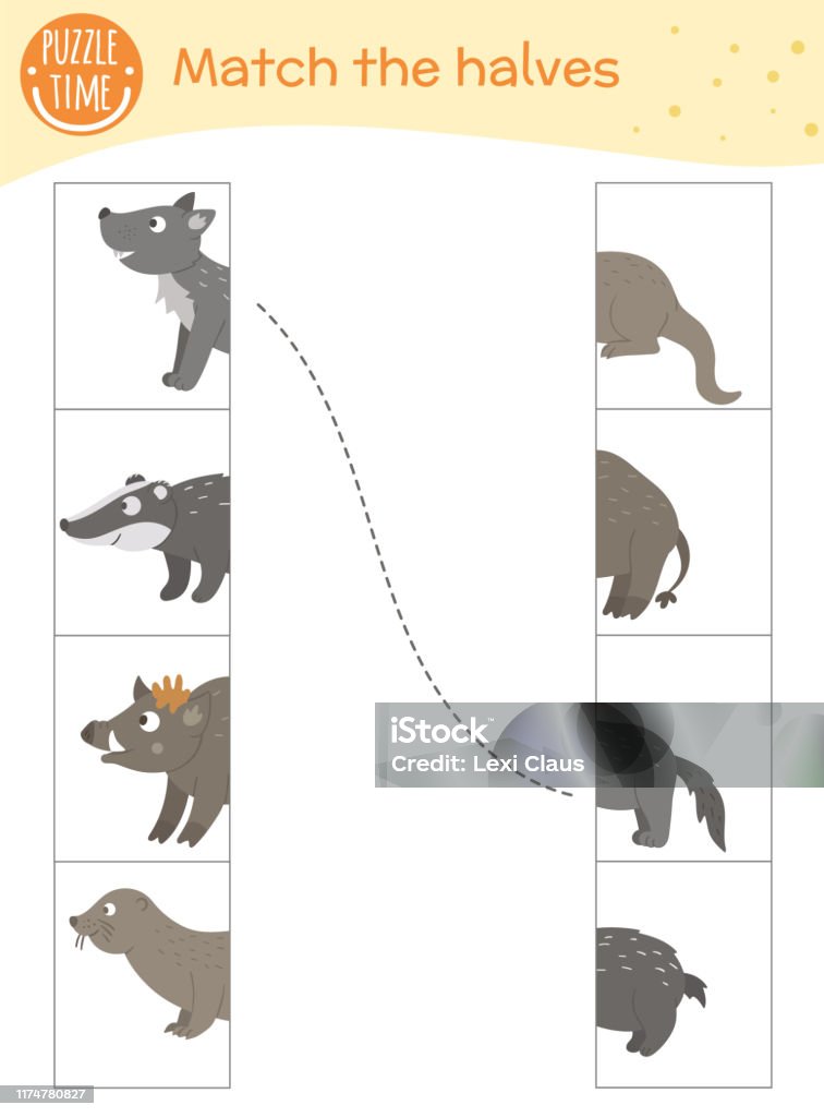 Connect The Halves Worksheet Matching Game For Preschool Children With Forest  Animals Educational Activity With Cute Funny Characters Stock Illustration  - Download Image Now - iStock