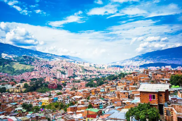 Panoramic view over buildings of Comuna 13 in Medellin, Colombia