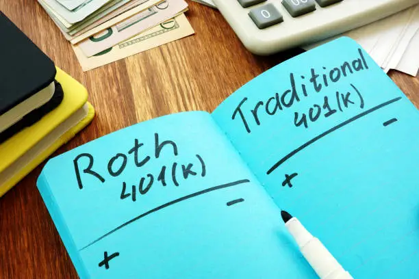 Photo of Roth 401k vs traditional. Comparison of retirement plans.