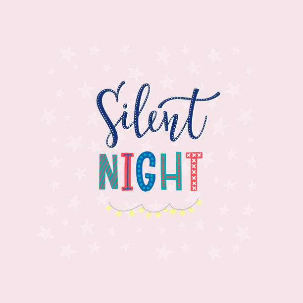 ilustrações de stock, clip art, desenhos animados e ícones de silent night christmas lettering typography card - silent night illustrations