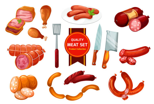 쇠고기와 돼지고기 소시지, 정육점 - steak meat t bone steak raw stock illustrations