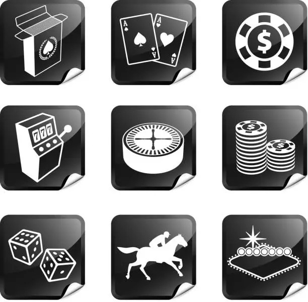 Vector illustration of Gambling, Poker and Las Vegas nine sticker set