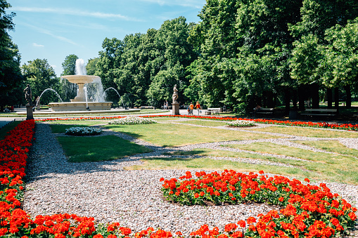 Saxon Garden Fountain at spring in Warsaw, Poland