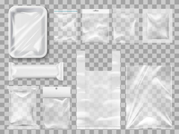 plastick-verpackungen, verpackungen und behälter. vektor - blank paper bag packaging package stock-grafiken, -clipart, -cartoons und -symbole