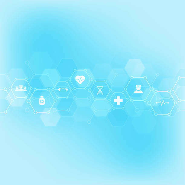 istock Abstract medical background with flat icons and symbols. Template design with concept and idea for healthcare technology, innovation medicine, health, science and research. 1174789818